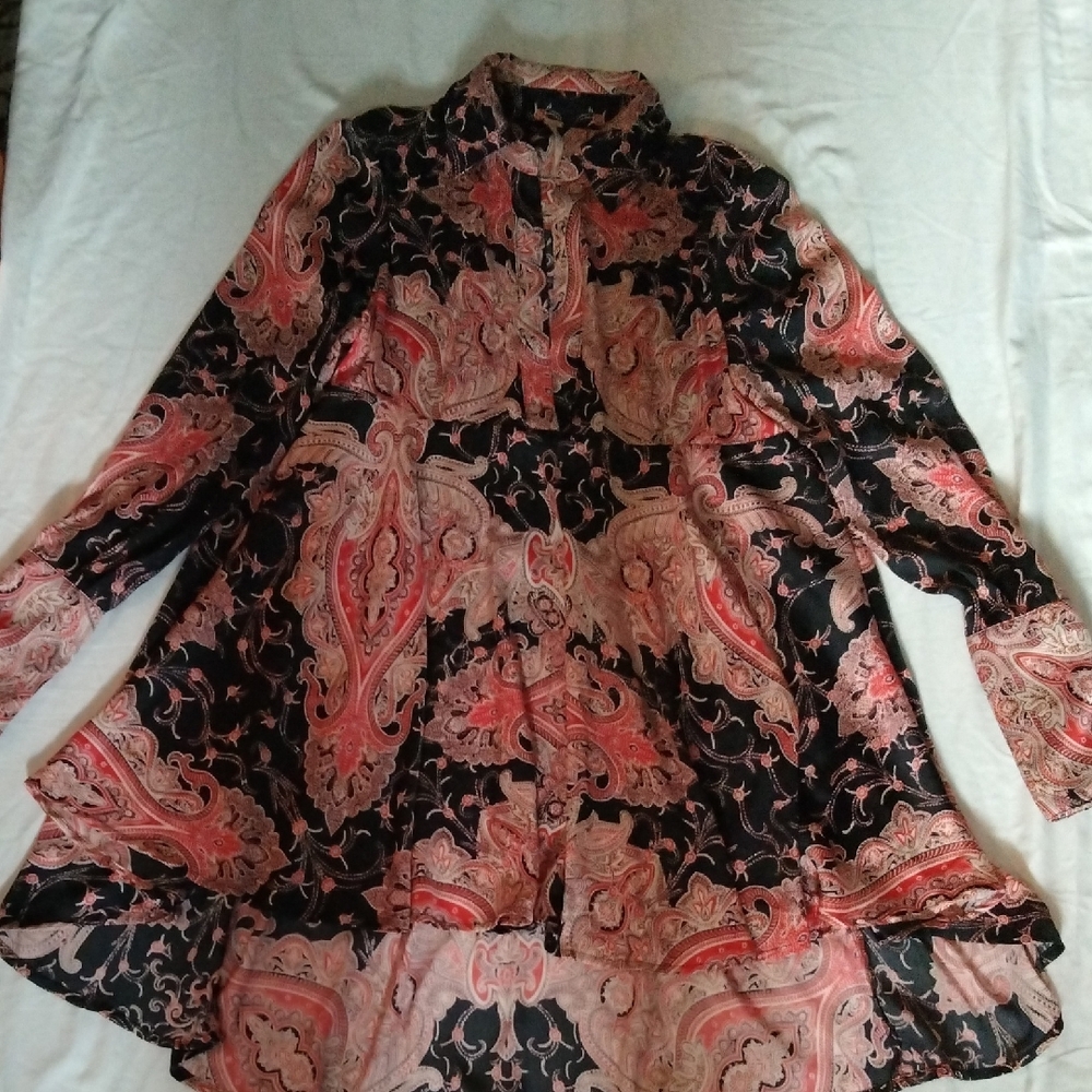 Free People Black and Pink Paisley Blouse